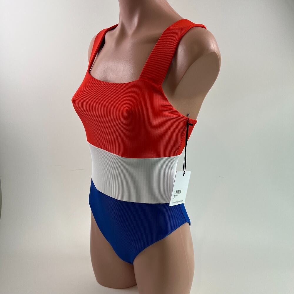 Beach Riot One Piece Square Neck Ribbed Swimsuit Red/Blue/White Size XS NWT - Picture 2 of 11